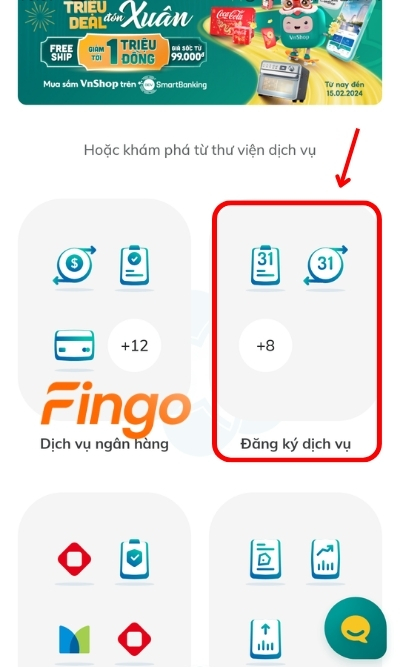  Đăng nhập ứng dụng ngân hàng SmartBanking BIDV. Tại màn hình chính, chọn Đăng ký dịch vụ
