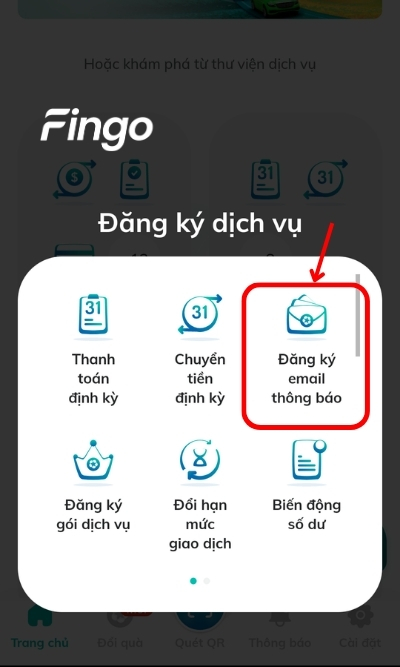 Chọn mục Đăng ký thông báo email BIDV