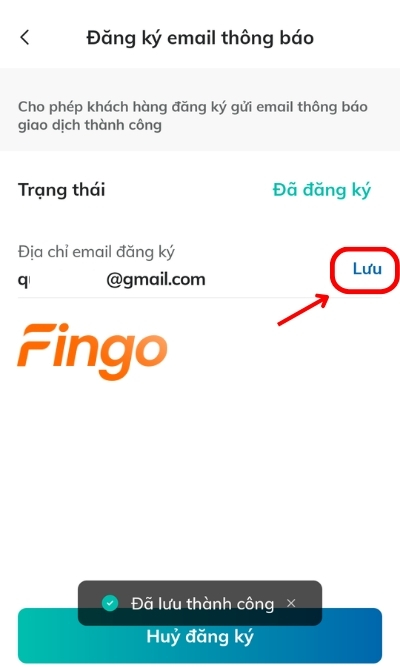 Sau khi nhập email mới, nhấn Lưu để lưu lại thay đổi email BIDV vừa thực hiện