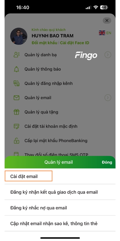 Cách thay đổi email Vietcombank bước 3