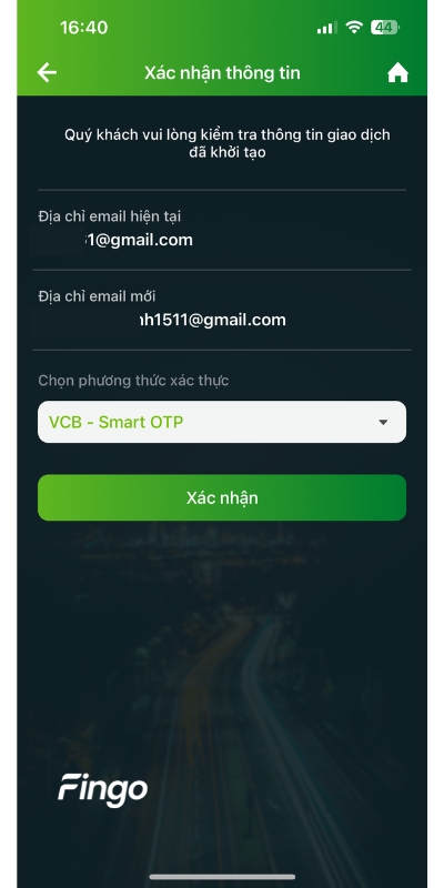 Cách thay đổi email Vietcombank bước 5