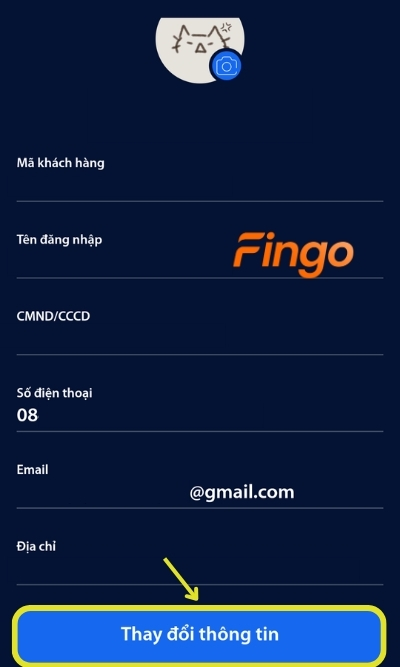 Tại màn hình, chọn Thay đổi thông tin