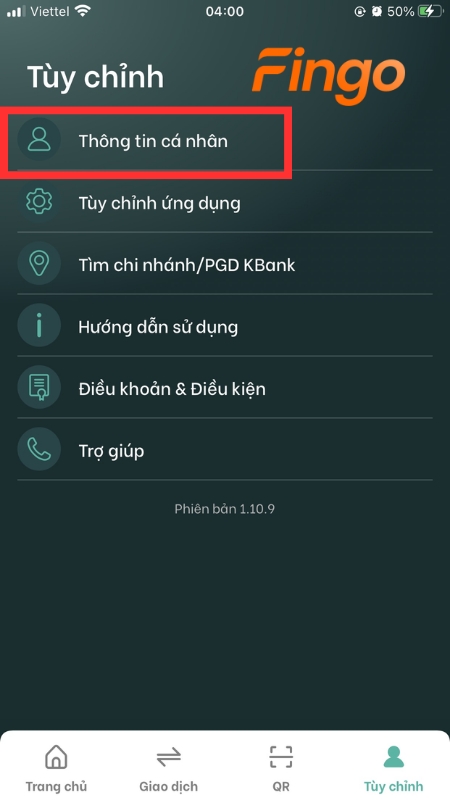 Chọn Thông tin cá nhân