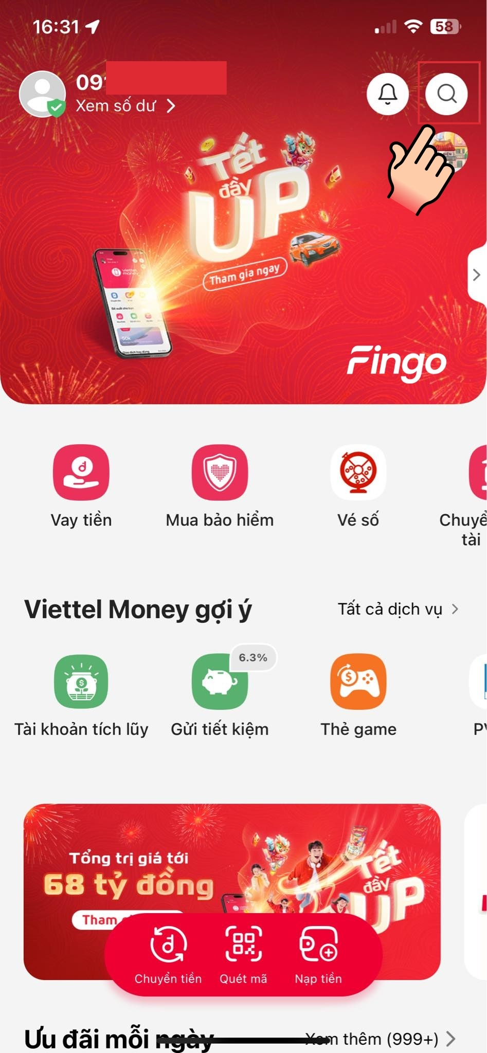 Tìm phần liên kết thẻ trên thanh tìm kiếm