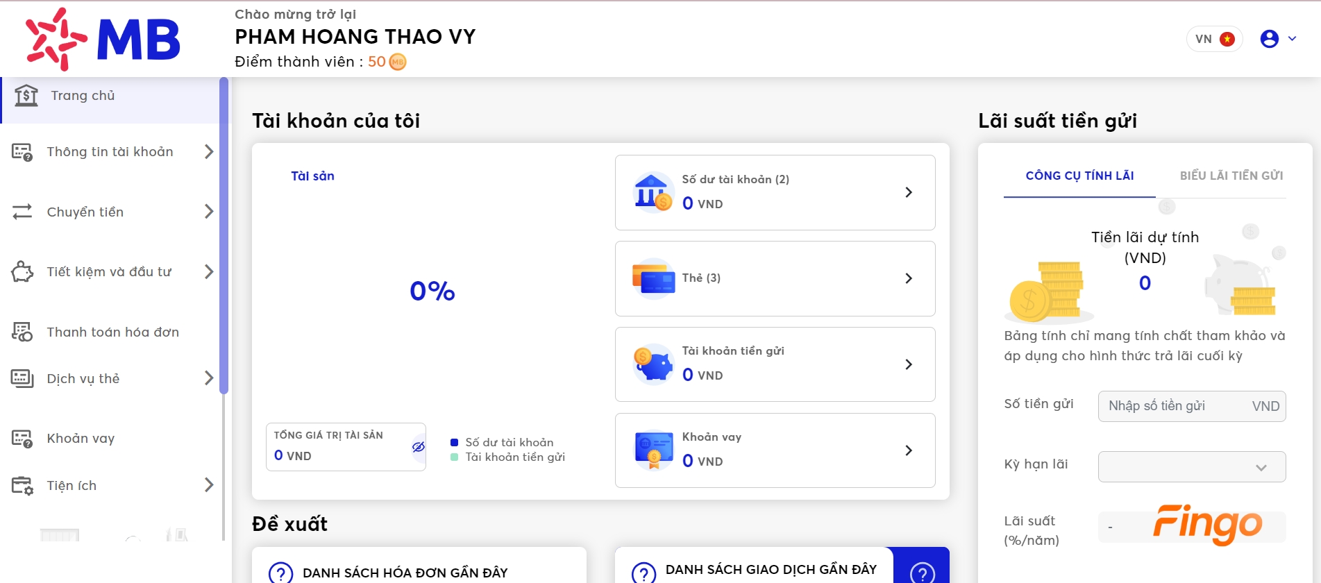 Số dư tài khoản MB Bank sẽ hiển thị tại đây