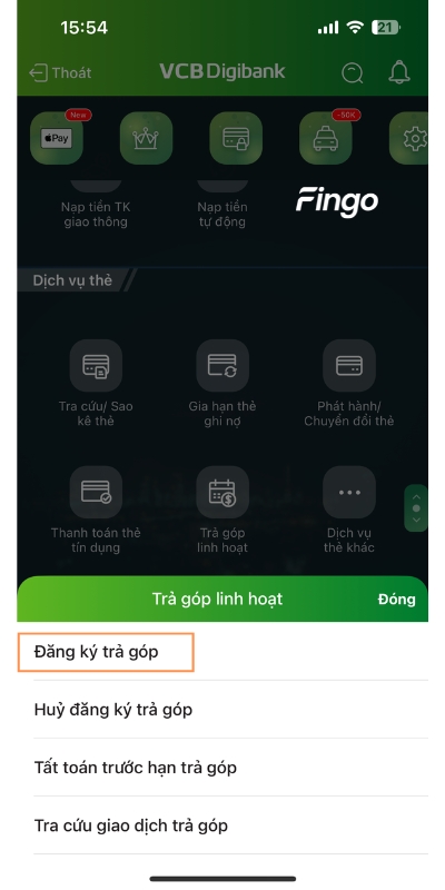 Cách trả góp qua thẻ tín dụng Vietcombank bước 2