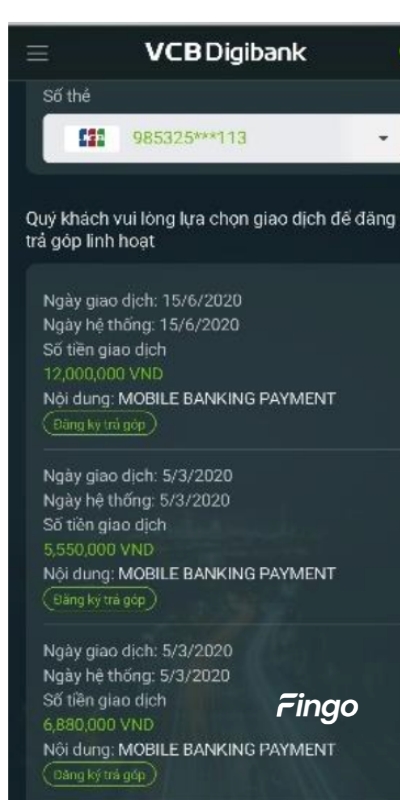 Cách trả góp qua thẻ tín dụng Vietcombank bước 4