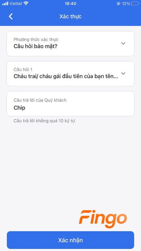 Trả lời câu hỏi bảo mật