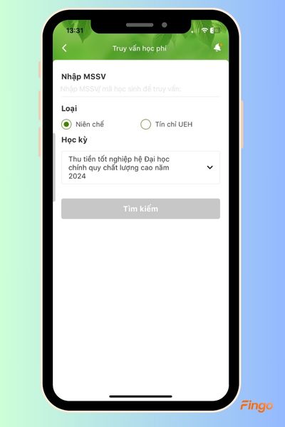 Nhập mã số sinh viên (MSSV) mà bạn muốn thanh toán học phí qua OCB OMNI