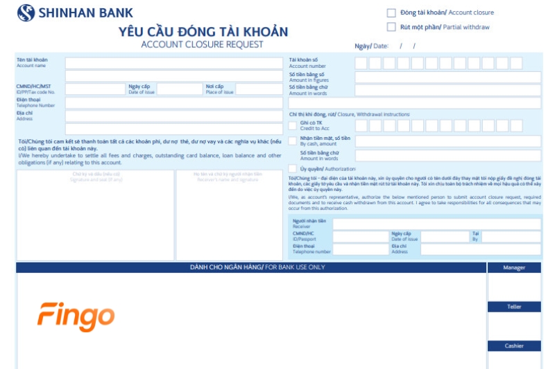 Đóng tài khoản Shinhan Bank tại quầy giao dịch