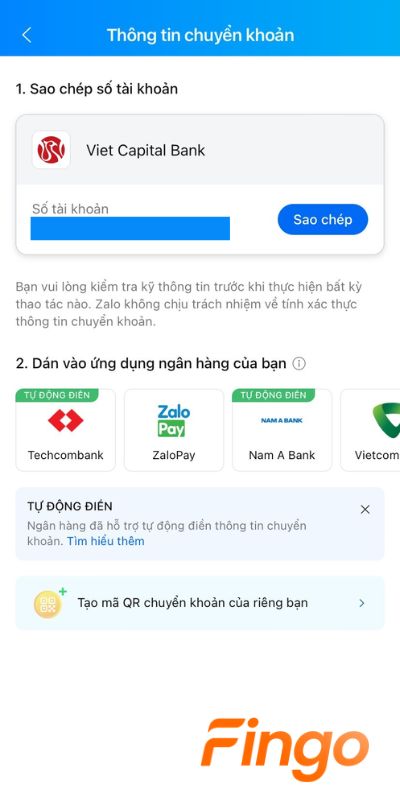 Khi quét mã QR bằng ứng dụng Zalo, màn hình sẽ hiển thị thông tin về số tài khoản MoMo như sau