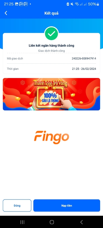Liên kết Sacombank với ZaloPay thành công.