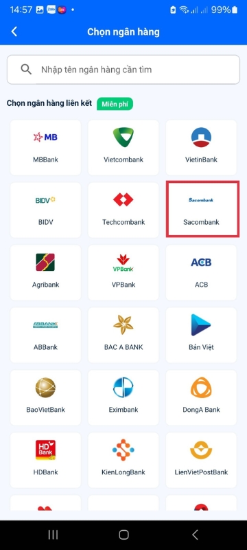 Chọn theo logo ngân hàng được gợi ý.