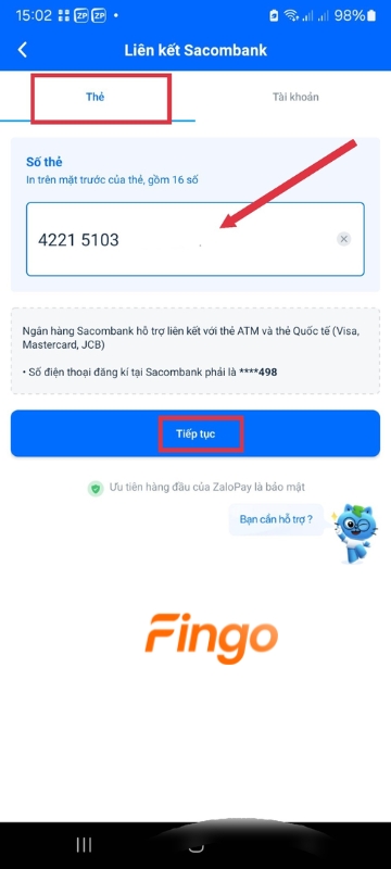  Nhập số thẻ 