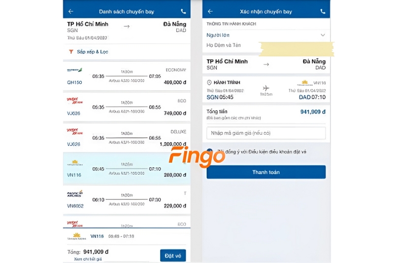 Tiếp tục lựa chọn chuyến bay và nhập thông tin cá nhân.