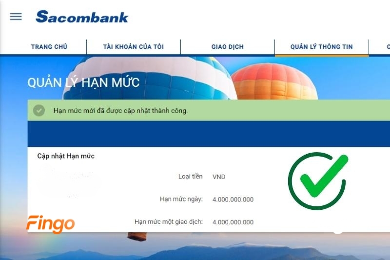 Nhập mã OTP và hoàn thành thay đổi hạn mức.