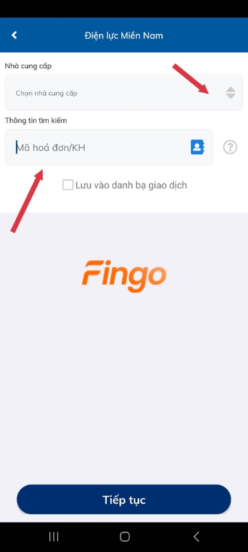 Chọn nhà cung cấp và nhập mã hóa đơn/ mã khách hàng