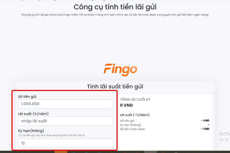 Tính tiền gửi tiết kiệm Sacombank 1 tỷ lãi bao nhiêu 1 tháng bằng công cụ tính lãi tiết kiệm Fingo