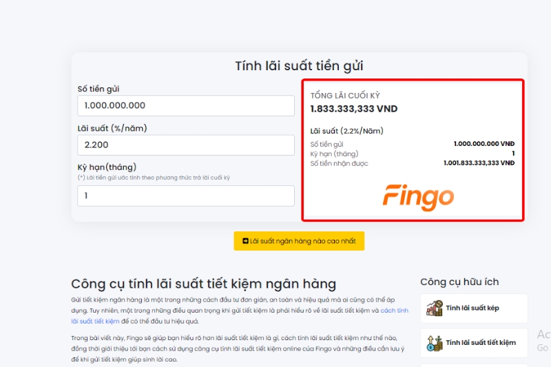 Tiền lãi gửi tiết kiệm Sacombank 1 tỷ.
