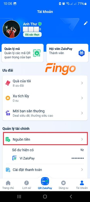 Tại "Quản lý tài chính" > chọn "Nguồn tiền".