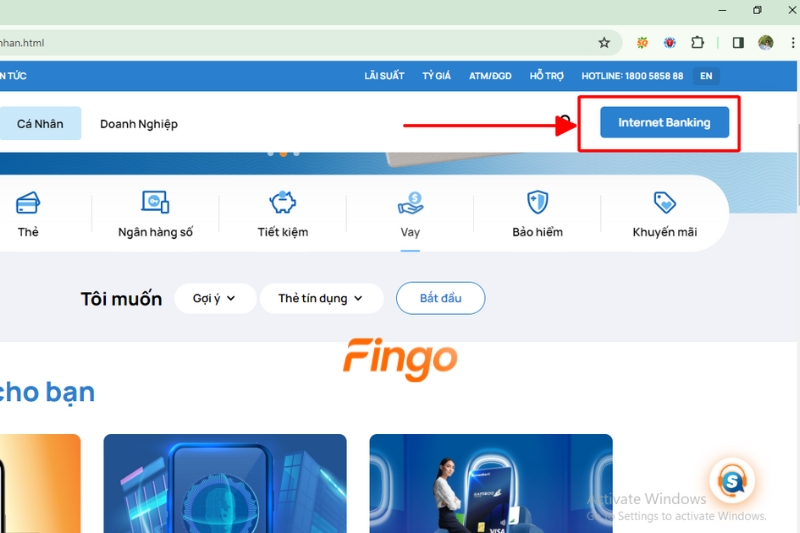 Truy cập website chính thức của Sacombank 