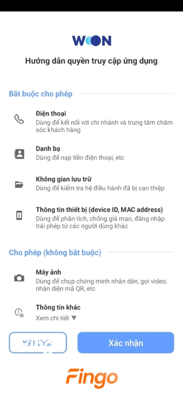 Chấp nhận quyền truy cập ứng dụng