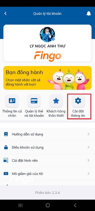 Cài đặt thông tin