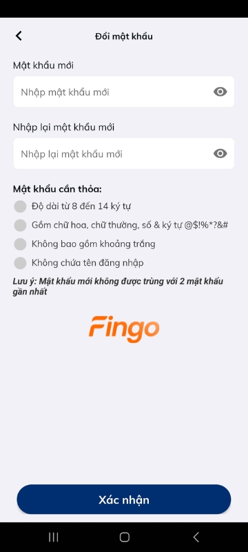 Tạo mật khẩu mới 