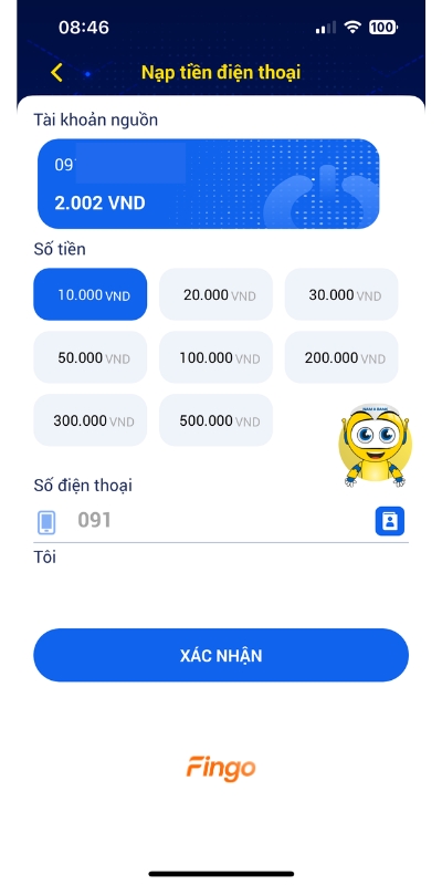 Cách nạp tiền điện thoại qua Nam A Bank bước 2