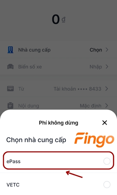Chọn nhà cung cấp, tại đây khách hàng chọn ePass. Sau đó chọn Tiếp tục