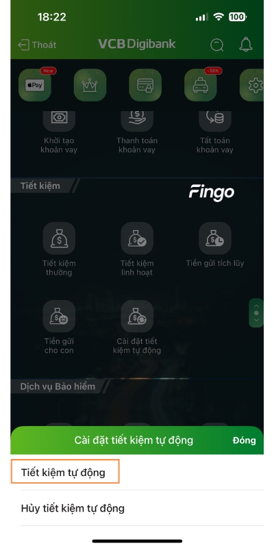 Cài đặt tiết kiệm tự động Vietcombank bước 2