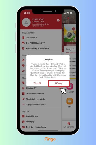 Đọc thông báo và chọn "Đồng ý" hoặc "Từ chối"