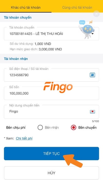 Nhấn chọn tiếp tục