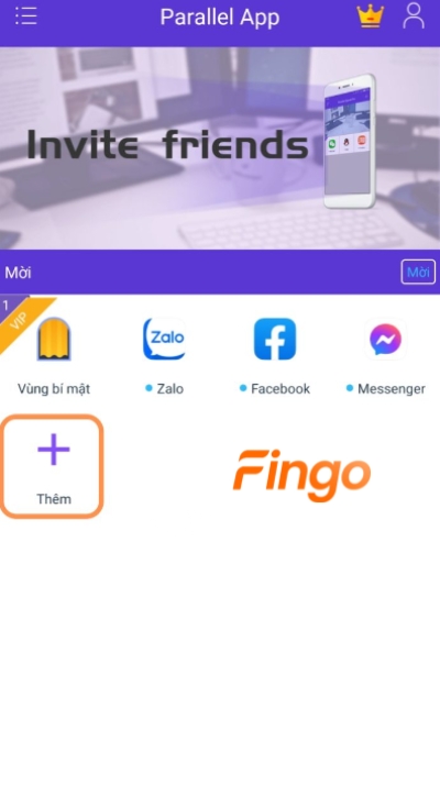 Nhấn chọn mục Thêm trong Parallel App