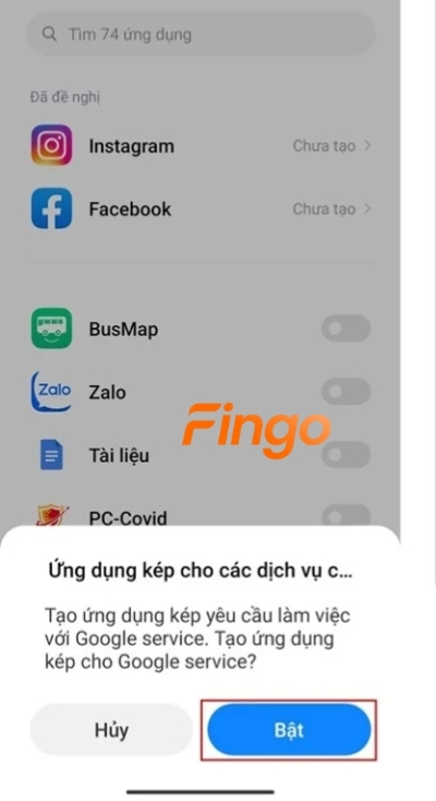 Nhấn chọn bật
