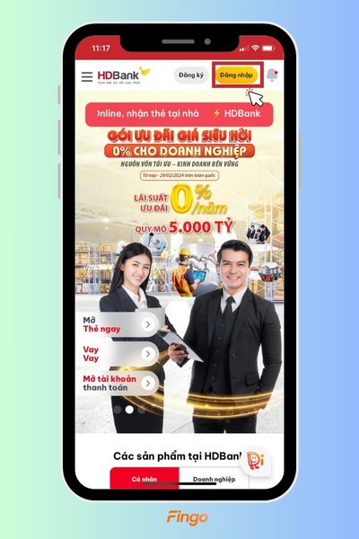 Mở ứng dụng và nhấn vào mục "Đăng nhập" hiển thị trên màn hình.