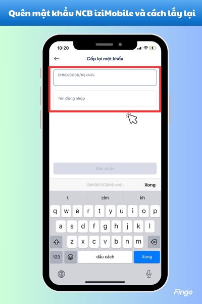 Điền đầy đủ các thông tin mà NCB iziMobile yêu cầu