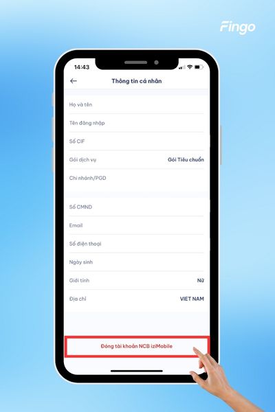 Bấm chọn "Đóng tài khoản NCB iziMobile"