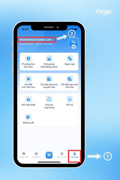 Bấm vào mục "Cá nhân" và chọn > ngay kế bên tên mình.
