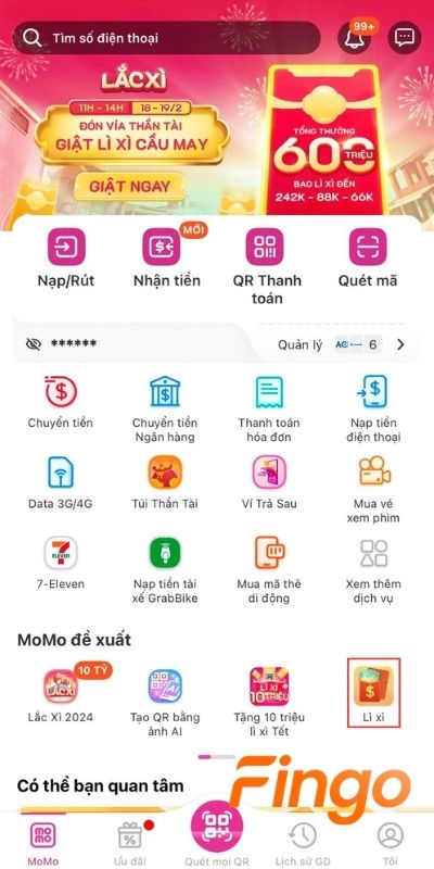 Vào sự kiện Lì xì