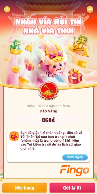 Giật lì xì MoMo Ngày Thần Tài thành công