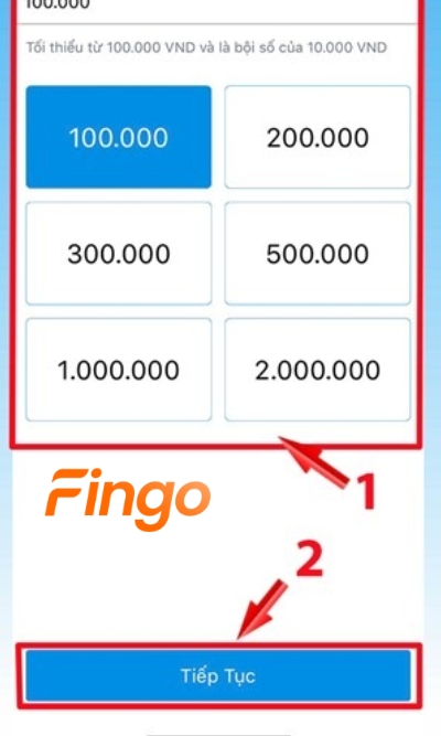 Điền những thông tin về số tiền và số tài khoản