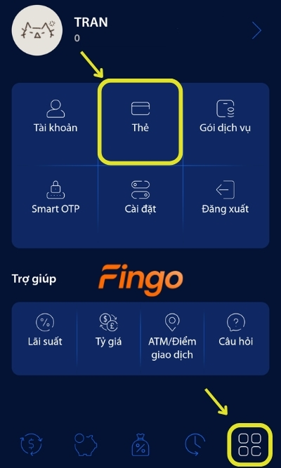 Đăng nhập ứng dụng digimi. Sau đó tại mục Cài đặt, chọn Thẻ để bắt đầu đăng ký mở thẻ phi vật lý BVBank