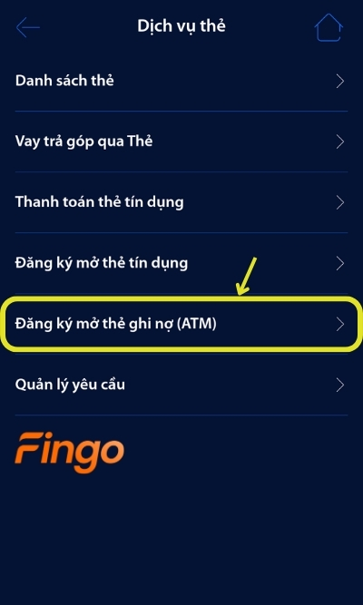 Chọn Đăng lý mở thẻ ghi nợ ATM