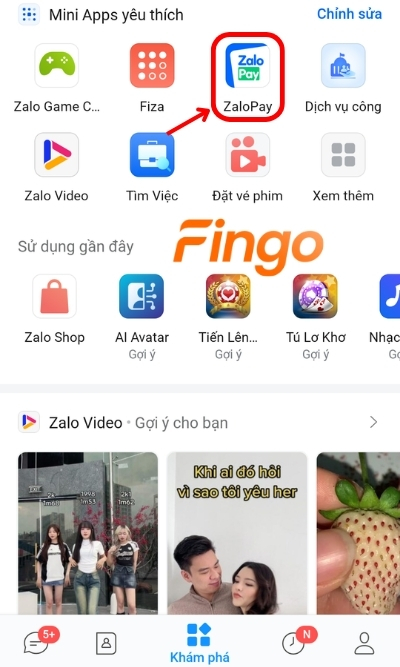 Đăng nhập ứng dụng Zalo. Tại mục Khám phá, chọn ZaloPay