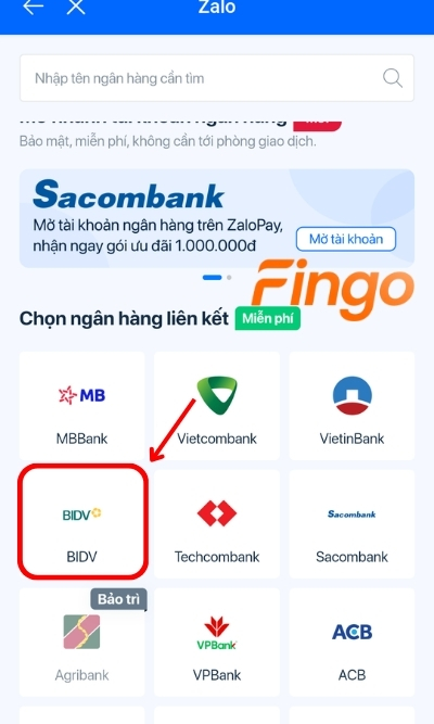Chọn logo của ngân hàng BIDV để tiếp tục