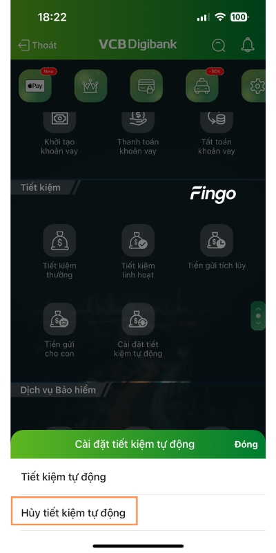 Hủy tiết kiệm tự động Vietcombank bước 1