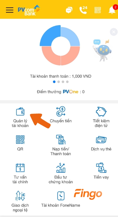 Nhấn chọn mục quản lý tài khoản