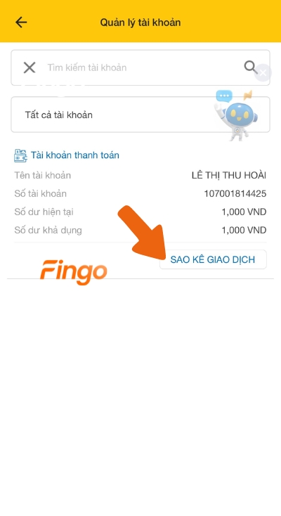 Chọn mục sao kê giao dịch