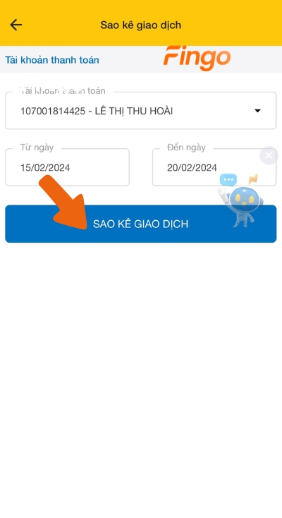 Nhấn chọn mục sao kê giao dịch